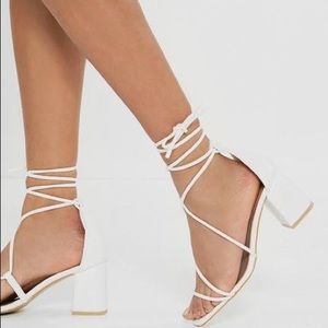Bamboo white lace up heel sandals